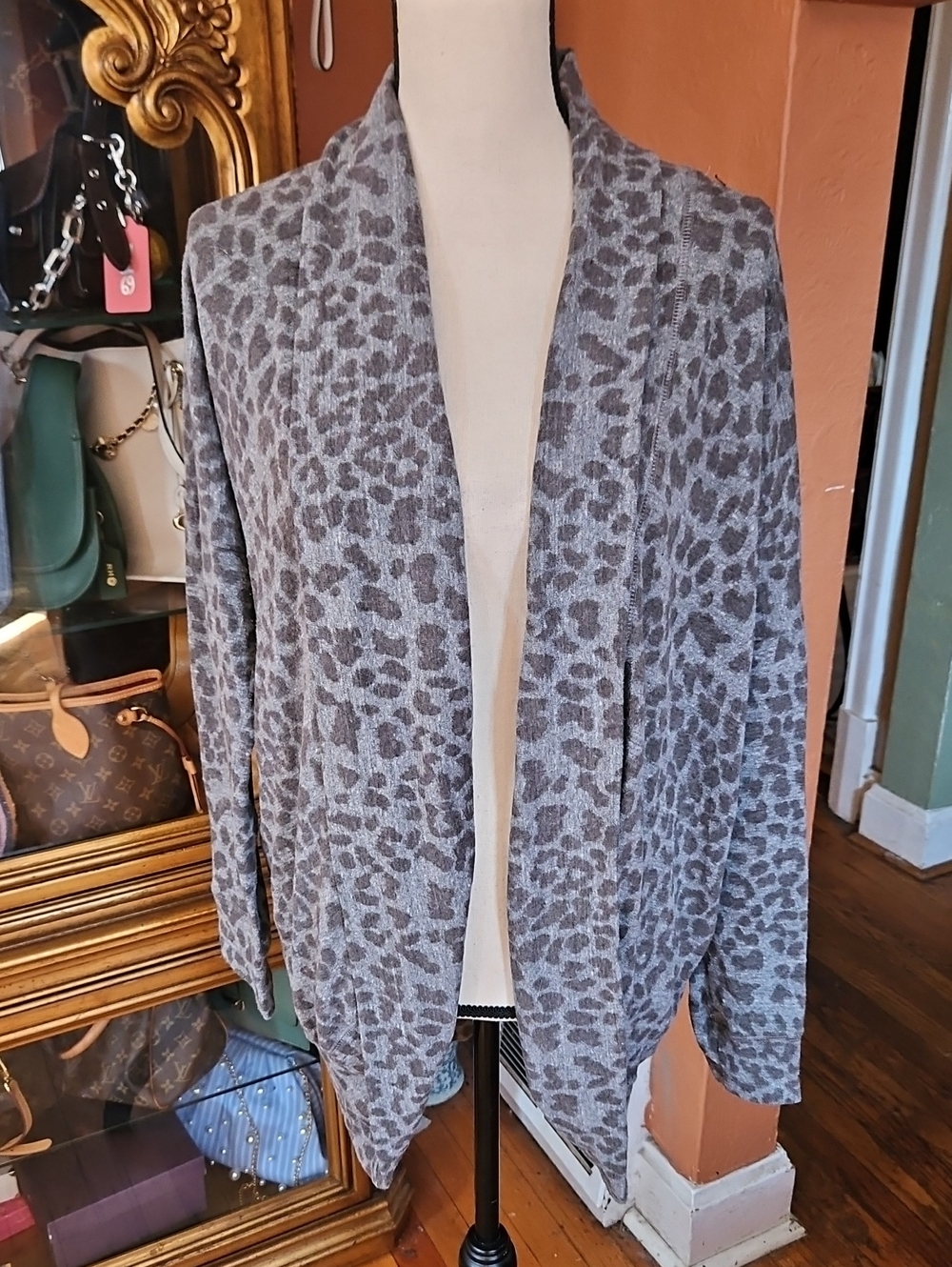 Sundry Leopard Print Open-Front Women's Cardigan - Gray and Black